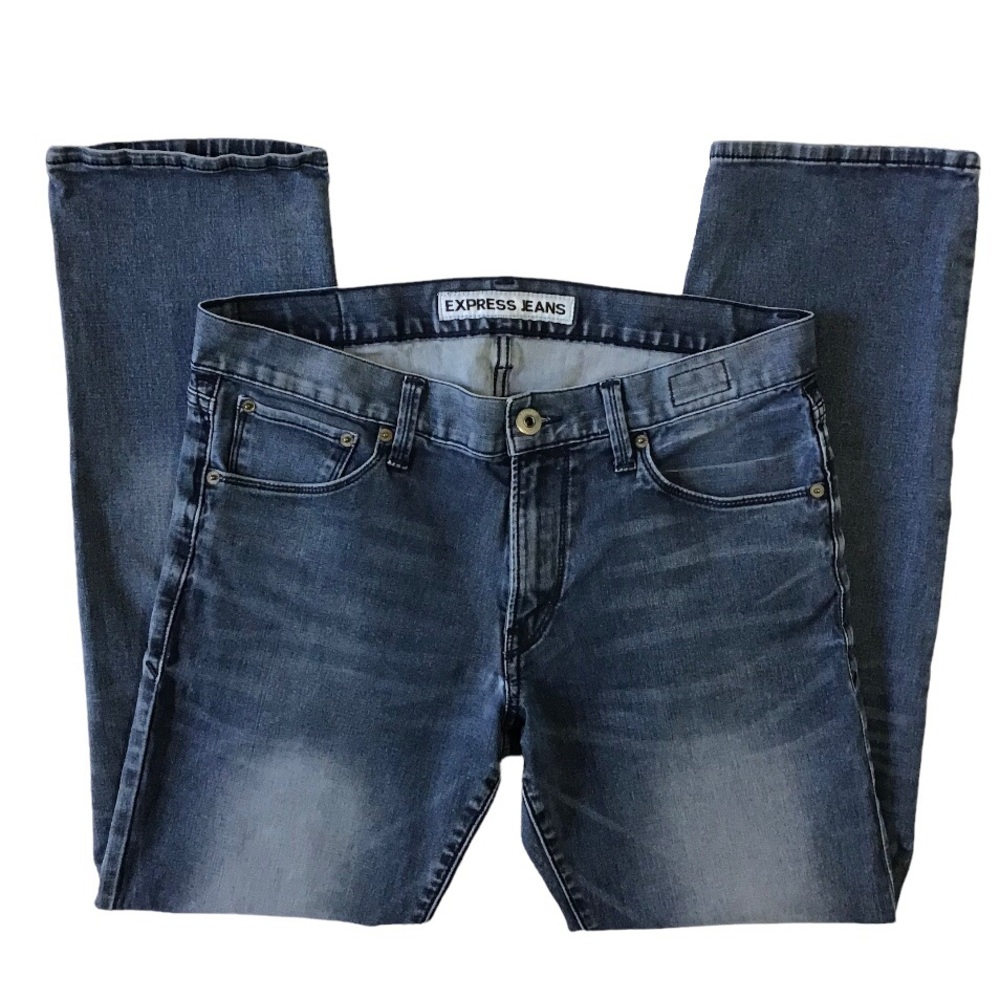 Express Jeans Rocco Slim Fit Mens Size 32x30 Straight Leg Factory Fade Stretch